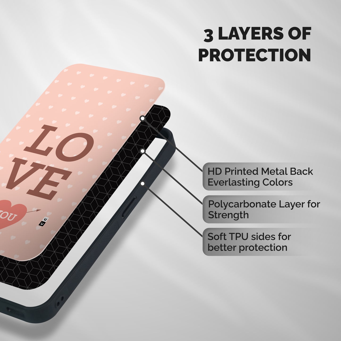 Love You Hearts Shockproof Hybrid Protection (Metal + TPU) Back Case Cover