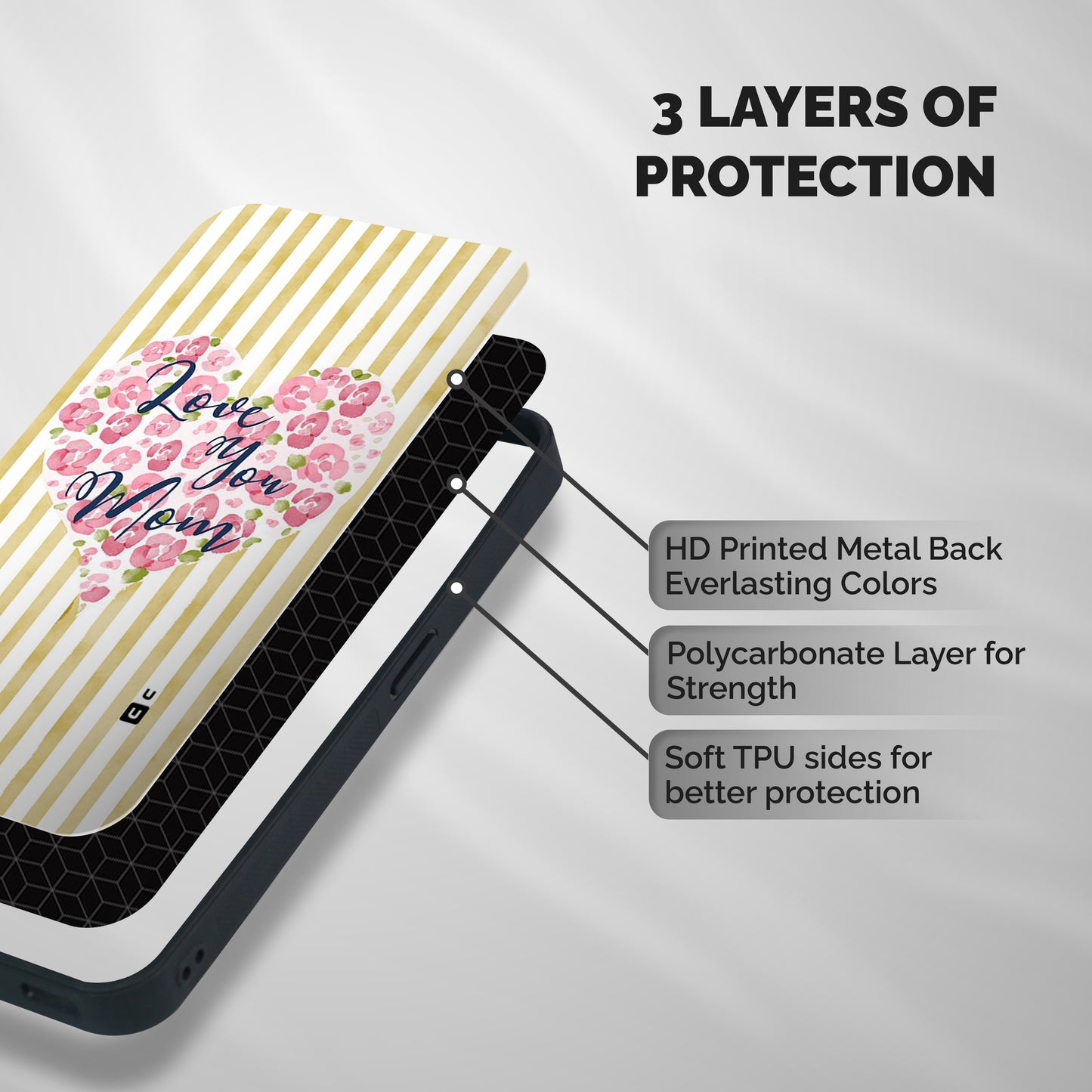 Love You Mom Shockproof Hybrid Protection (Metal + TPU) Back Case Cover