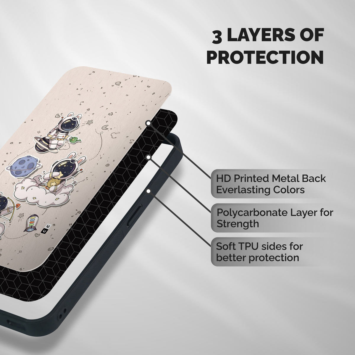 Lovely Astronaut Playing Shockproof Hybrid Protection (Metal + TPU) Back Case Cover