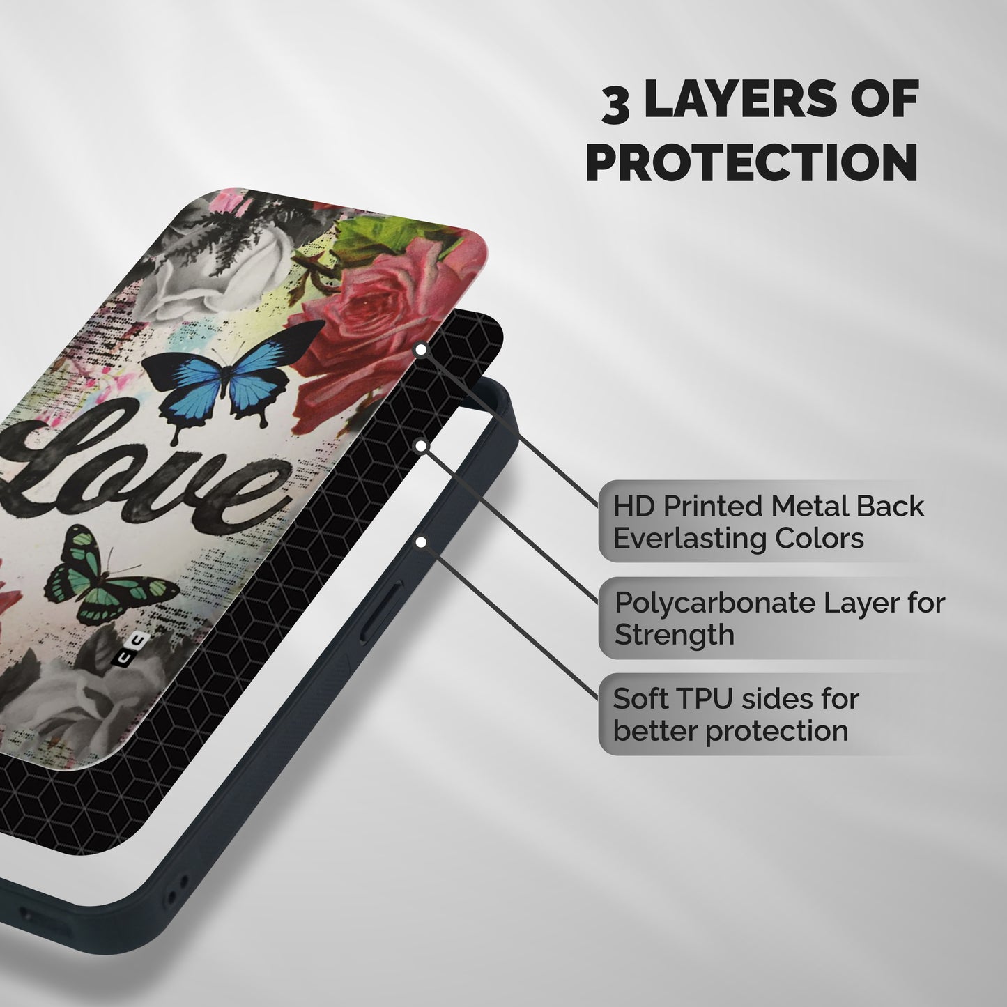 Lovely Butterfly Love Shockproof Hybrid Protection (Metal + TPU) Back Case Cover