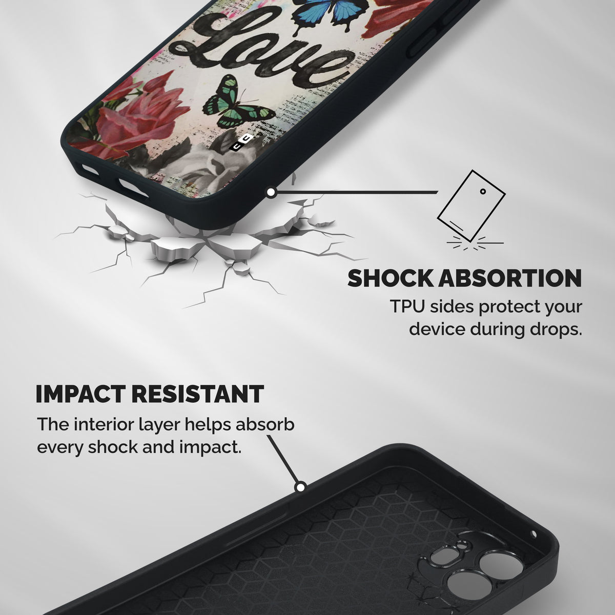 Lovely Butterfly Love Shockproof Hybrid Protection (Metal + TPU) Back Case Cover