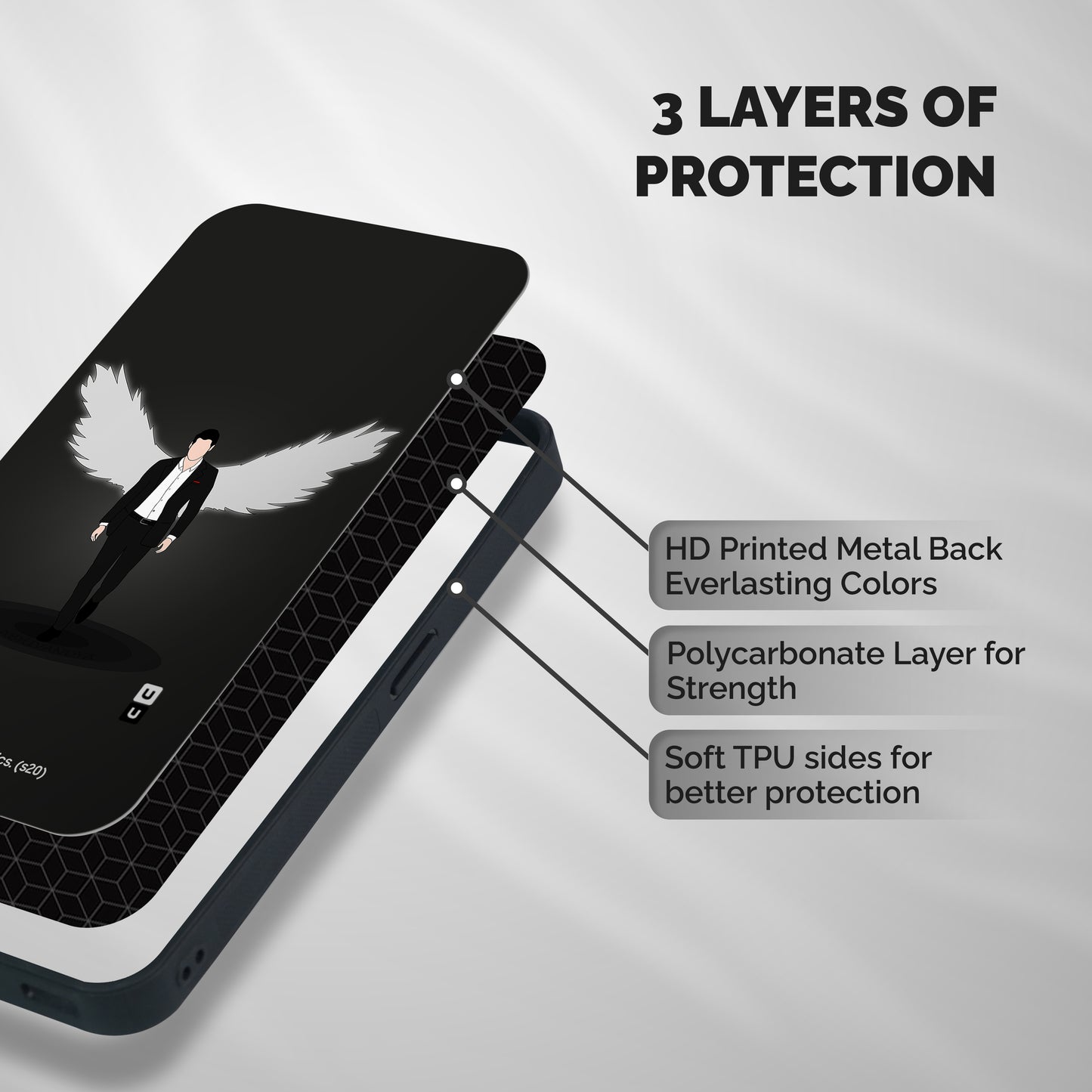 Lucifer Minimalistic Archangel Art Shockproof Hybrid Protection (Metal + TPU) Back Case Cover