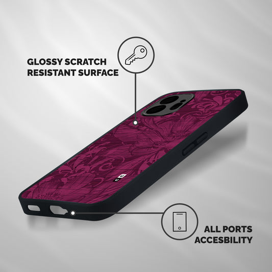 Magenta Floral Pattern Shockproof Hybrid Protection (Metal + TPU) Back Case Cover