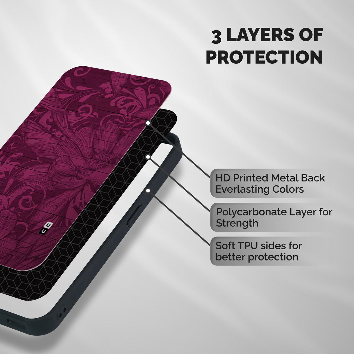 Magenta Floral Pattern Shockproof Hybrid Protection (Metal + TPU) Back Case Cover