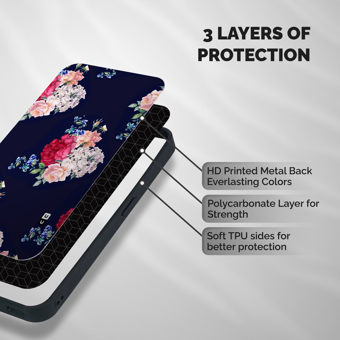 Magenta Peach Floral Shockproof Hybrid Protection (Metal + TPU) Back Case Cover