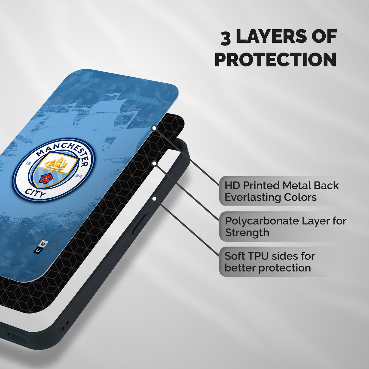 Manchester City Club Shockproof Hybrid Protection (Metal + TPU) Back Case Cover