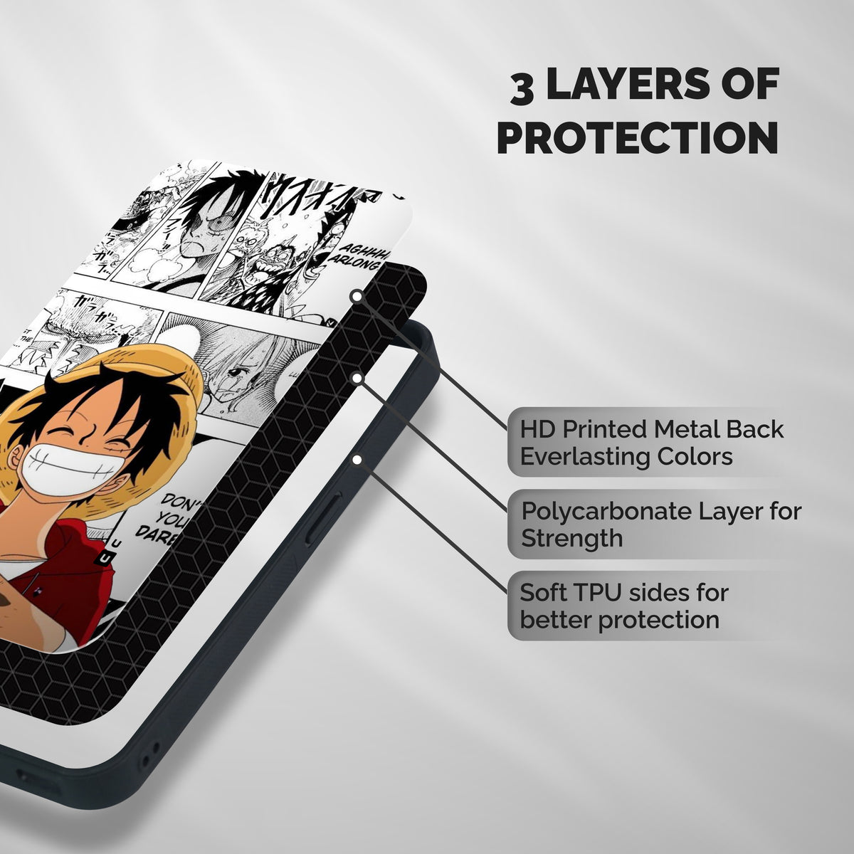 Manga Style Luffy Shockproof Hybrid Protection (Metal + TPU) Back Case Cover