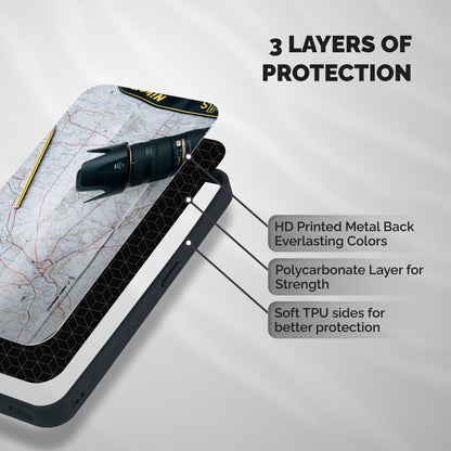 Map And Camera Shockproof Hybrid Protection (Metal + TPU) Back Case Cover