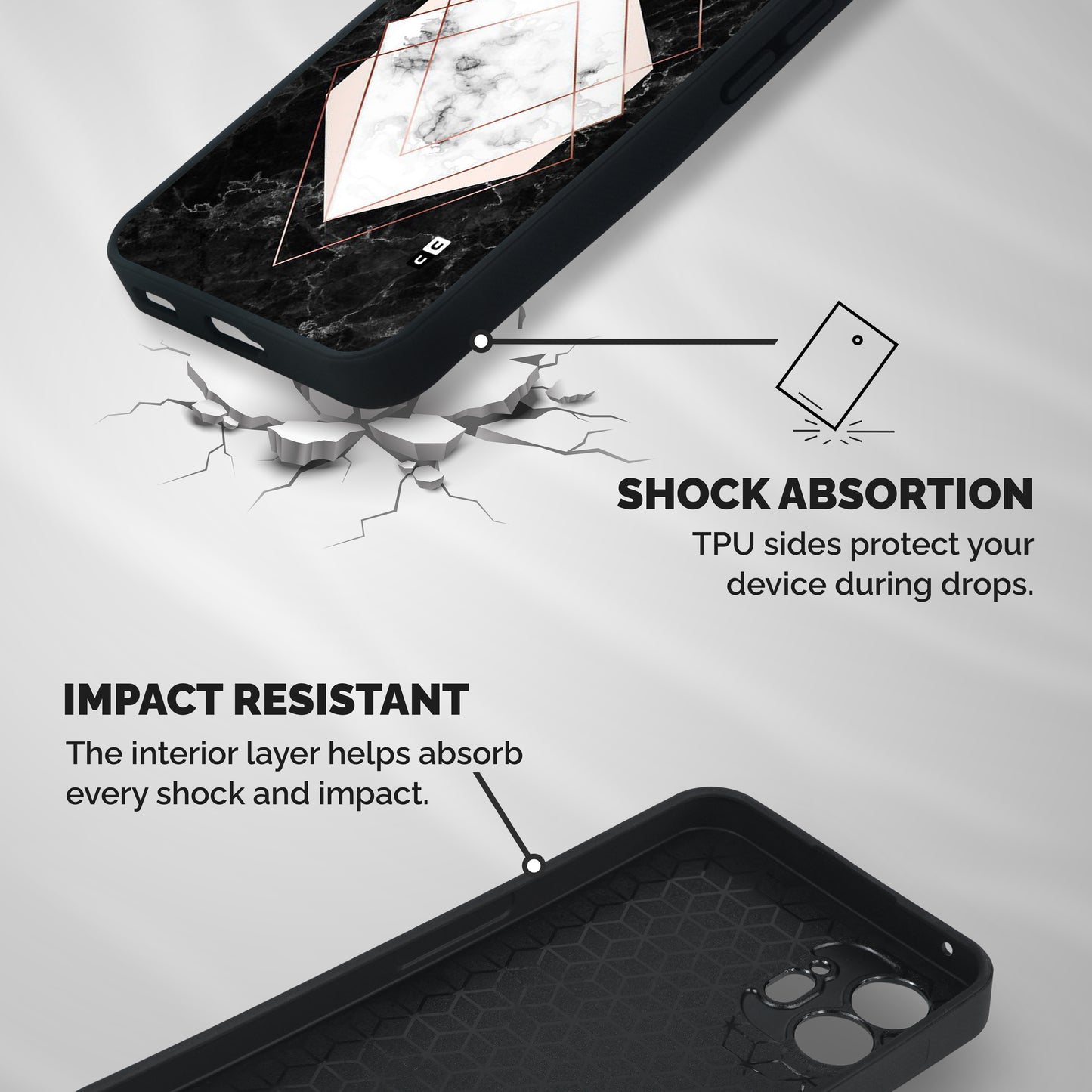 Marble Texture Print Shockproof Hybrid Protection (Metal + TPU) Back Case Cover