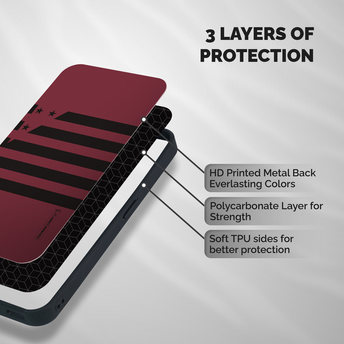 Maroon Star Striped Shockproof Hybrid Protection (Metal + TPU) Back Case Cover