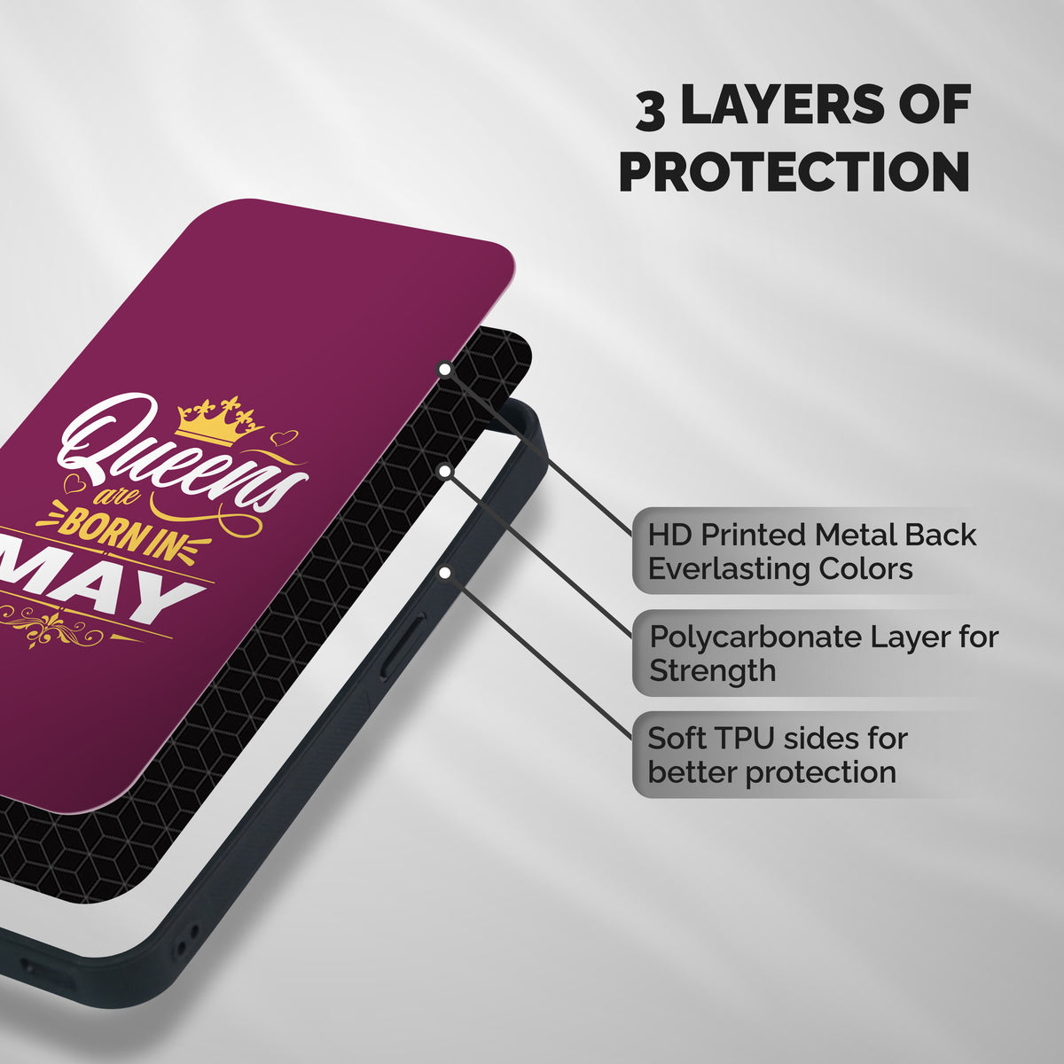 May Born Queens Shockproof Hybrid Protection (Metal + TPU) Back Case Cover