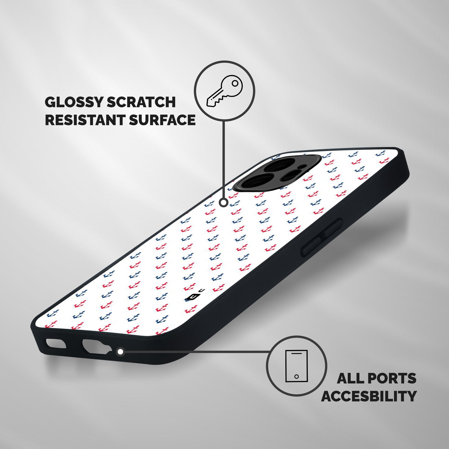 Minimal Anchor Pattern Shockproof Hybrid Protection (Metal + TPU) Back Case Cover