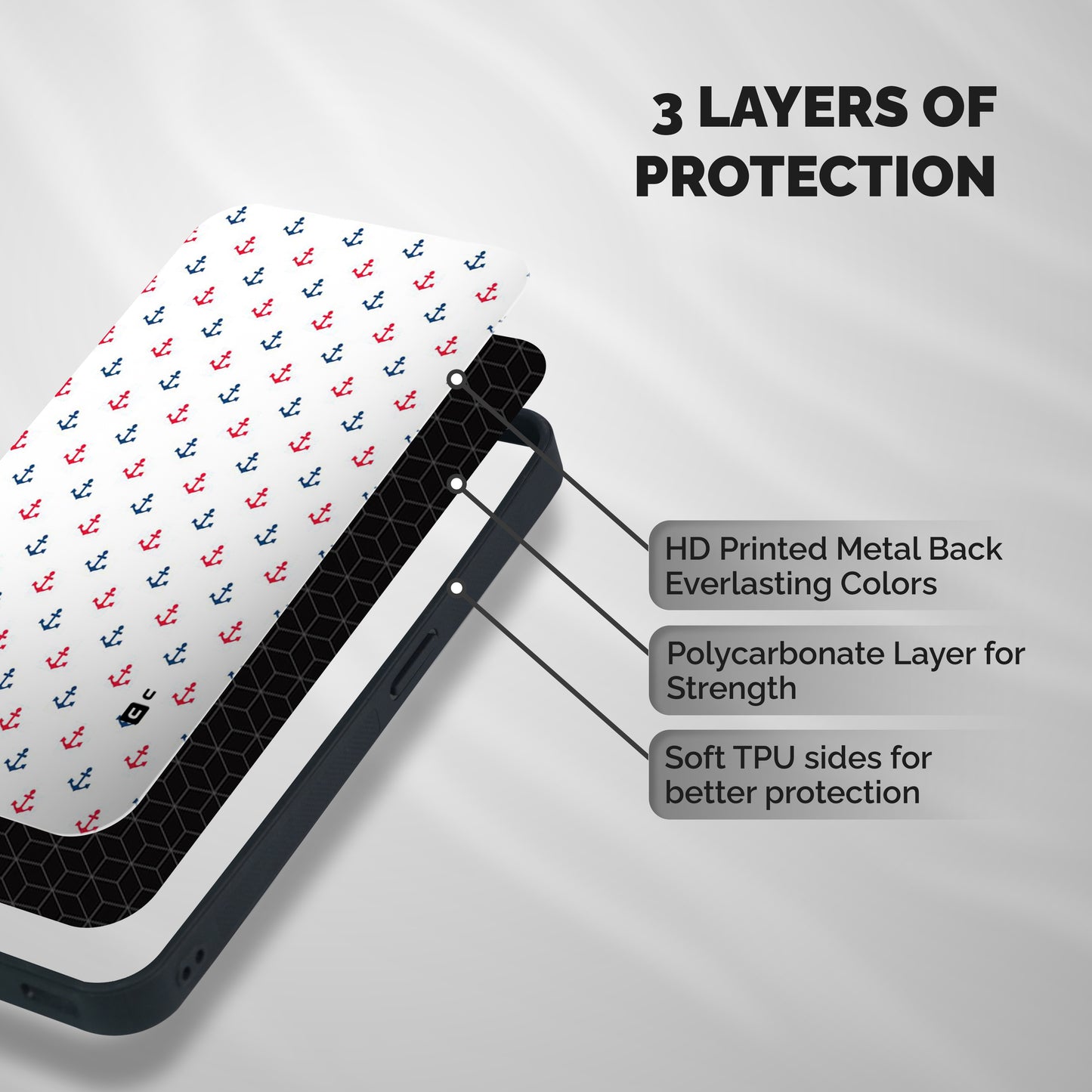 Minimal Anchor Pattern Shockproof Hybrid Protection (Metal + TPU) Back Case Cover