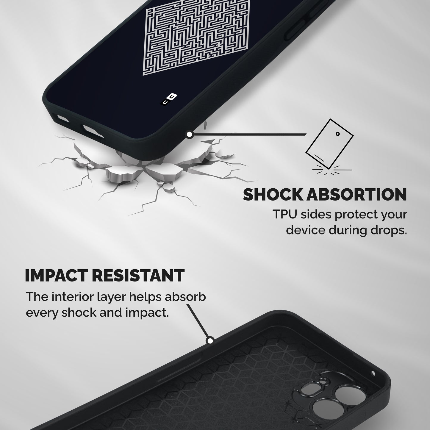 Minimal Maze Pattern Shockproof Hybrid Protection (Metal + TPU) Back Case Cover