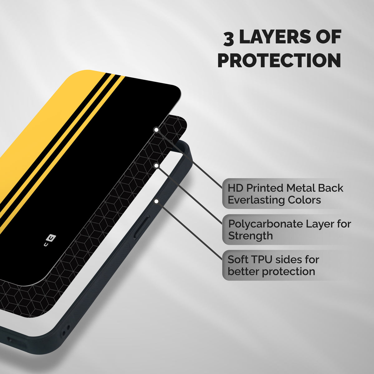 Minimal Yellow and Black Design Shockproof Hybrid Protection (Metal + TPU) Back Case Cover