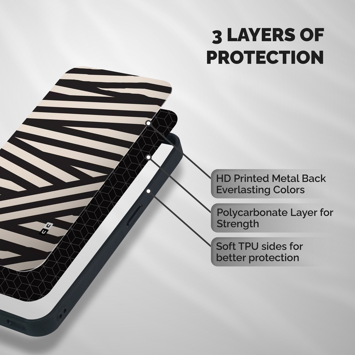 Monochrome Lines Shockproof Hybrid Protection (Metal + TPU) Back Case Cover