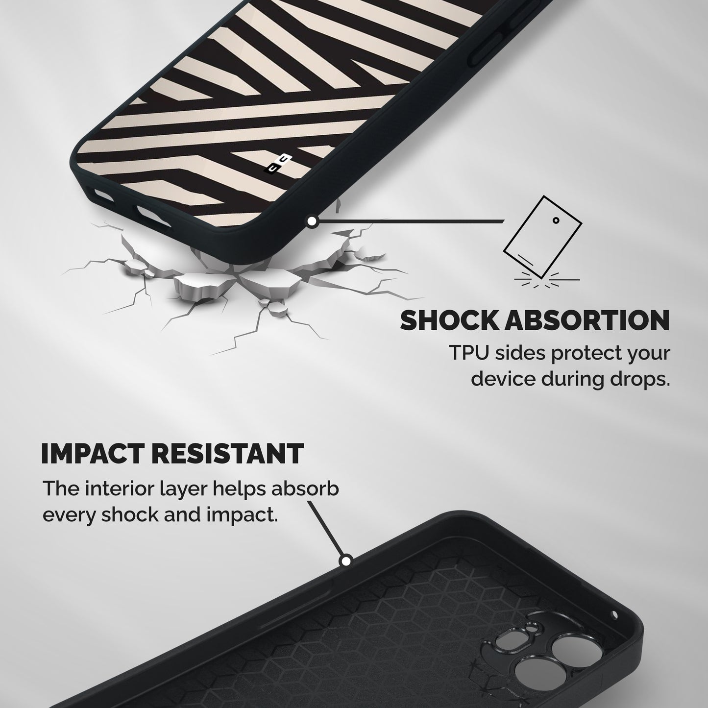 Monochrome Lines Shockproof Hybrid Protection (Metal + TPU) Back Case Cover