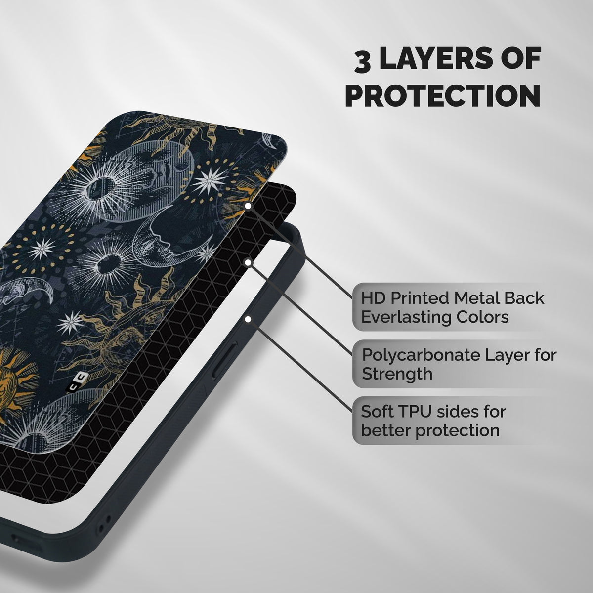 Moon And Sun Shockproof Hybrid Protection (Metal + TPU) Back Case Cover