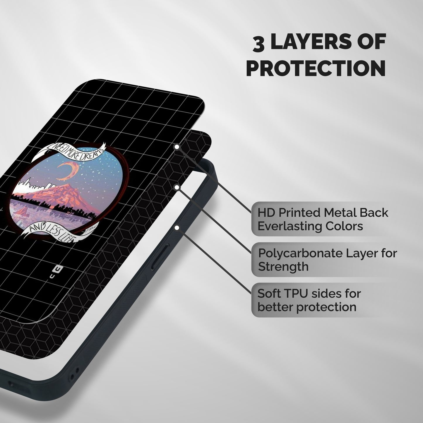 More Dreams Shockproof Hybrid Protection (Metal + TPU) Back Case Cover