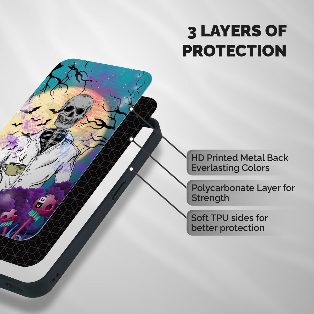 Morning Tea Skull Shockproof Hybrid Protection (Metal + TPU) Back Case Cover