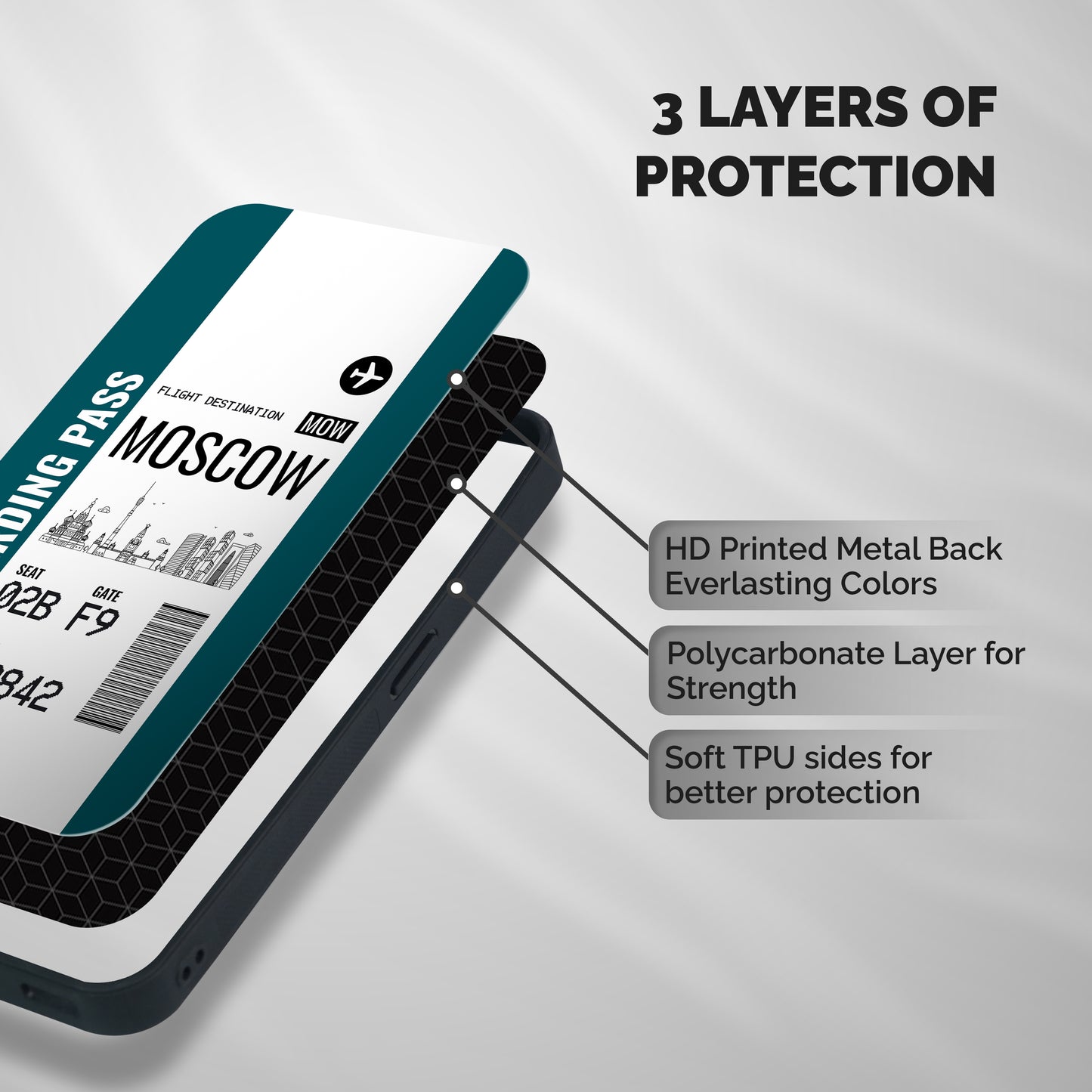 Moscow Boarding Pass Shockproof Hybrid Protection (Metal + TPU) Back Case Cover