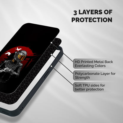 Moto Rider Ready Shockproof Hybrid Protection (Metal + TPU) Back Case Cover