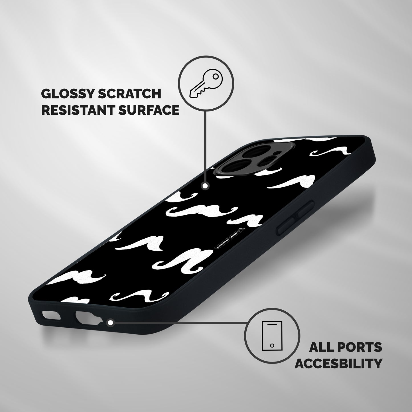 Moustache Pattern (White) Shockproof Hybrid Protection (Metal + TPU) Back Case Cover