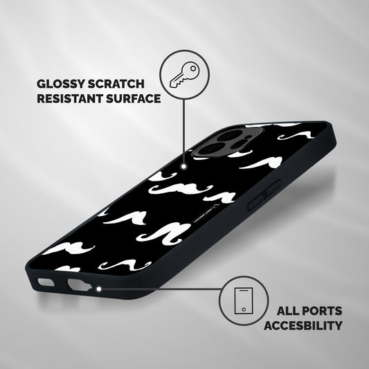Moustache Pattern (White) Shockproof Hybrid Protection (Metal + TPU) Back Case Cover