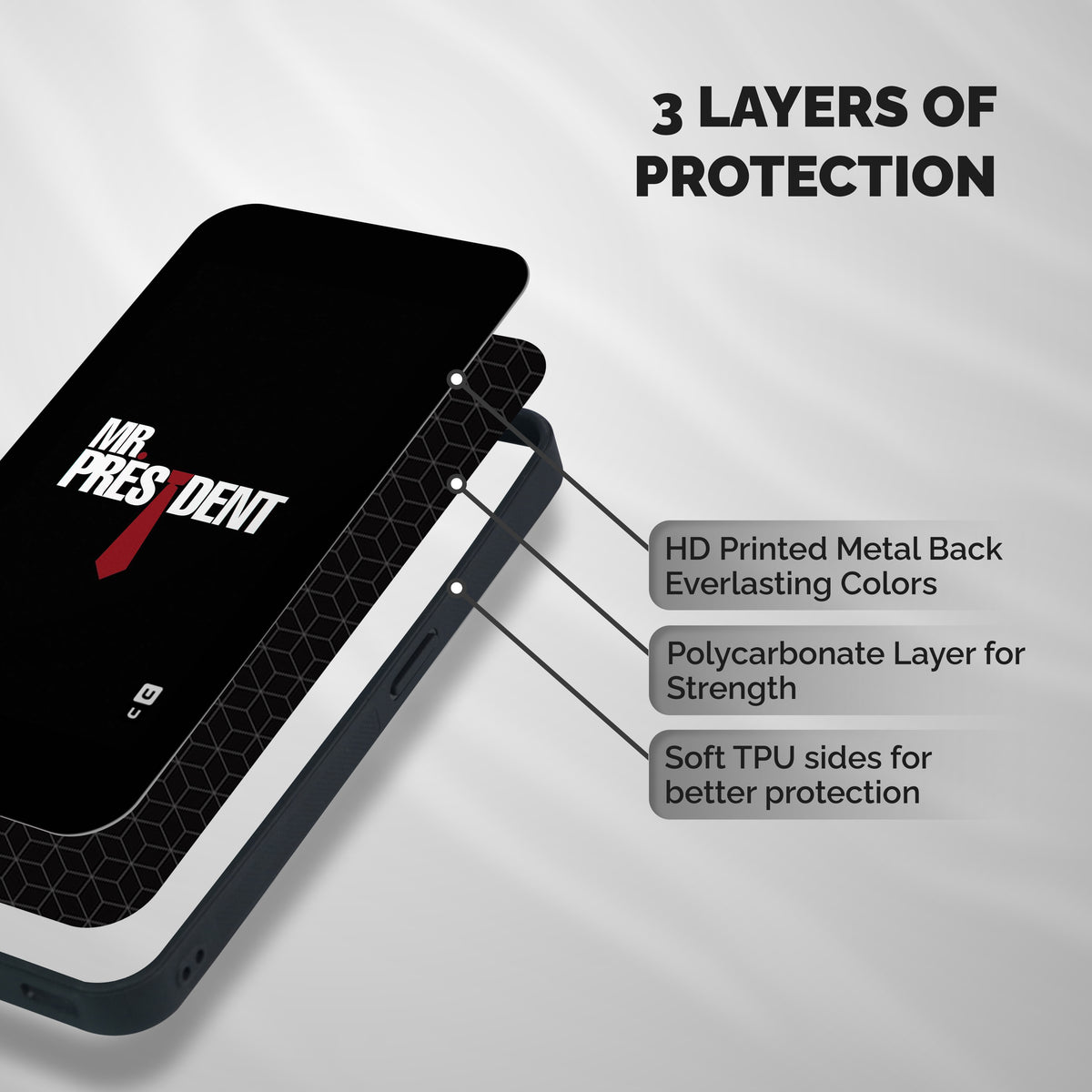 Mr President Shockproof Hybrid Protection (Metal + TPU) Back Case Cover