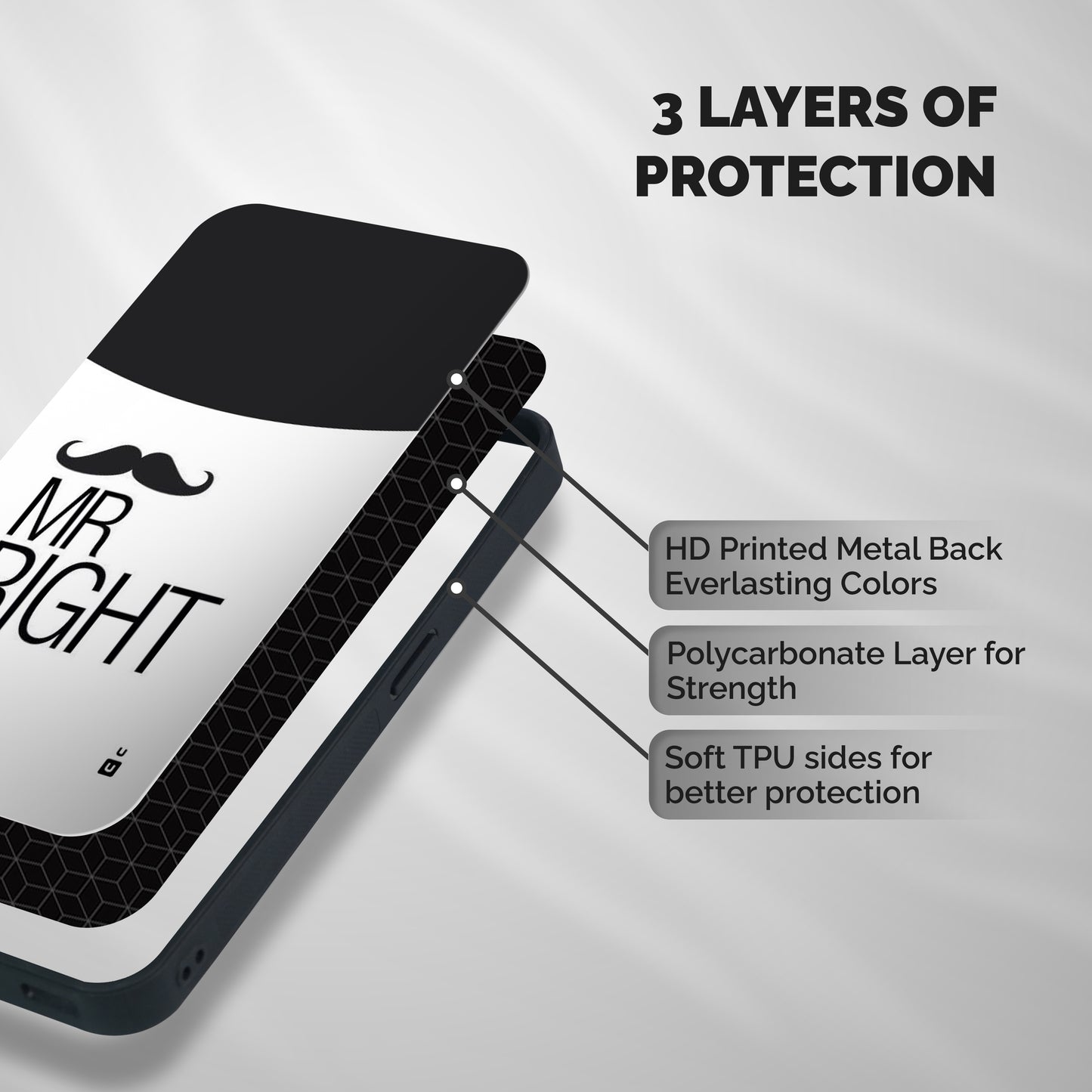Mr. Right Moustache Shockproof Hybrid Protection (Metal + TPU) Back Case Cover