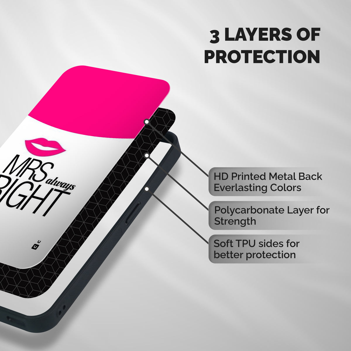 Mrs always right Shockproof Hybrid Protection (Metal + TPU) Back Case Cover