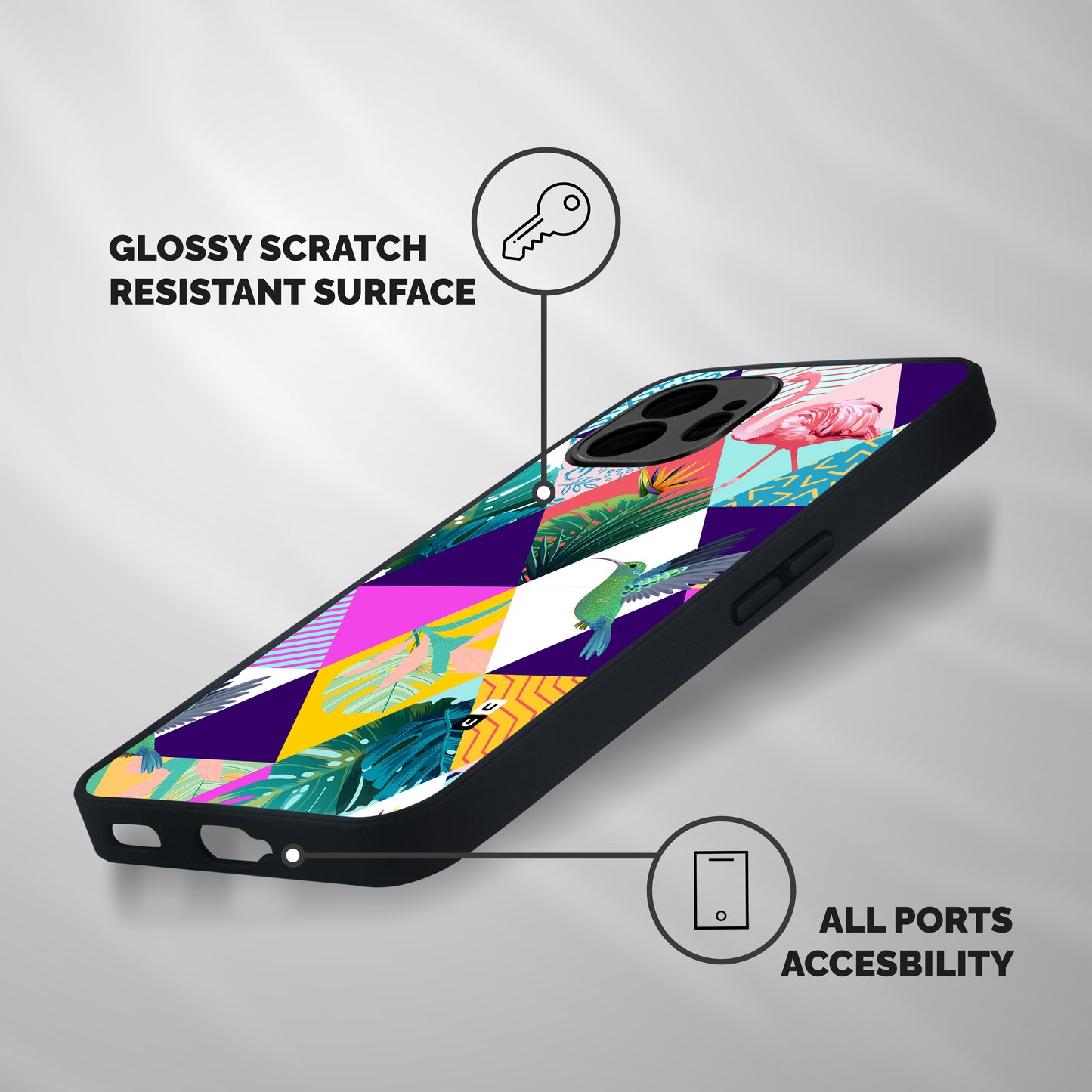 Multicolor Exotic Seamless Pattern Shockproof Hybrid Protection (Metal + TPU) Back Case Cover