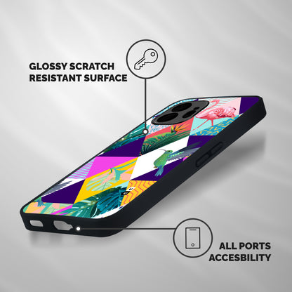 Multicolor Exotic Seamless Pattern Shockproof Hybrid Protection (Metal + TPU) Back Case Cover