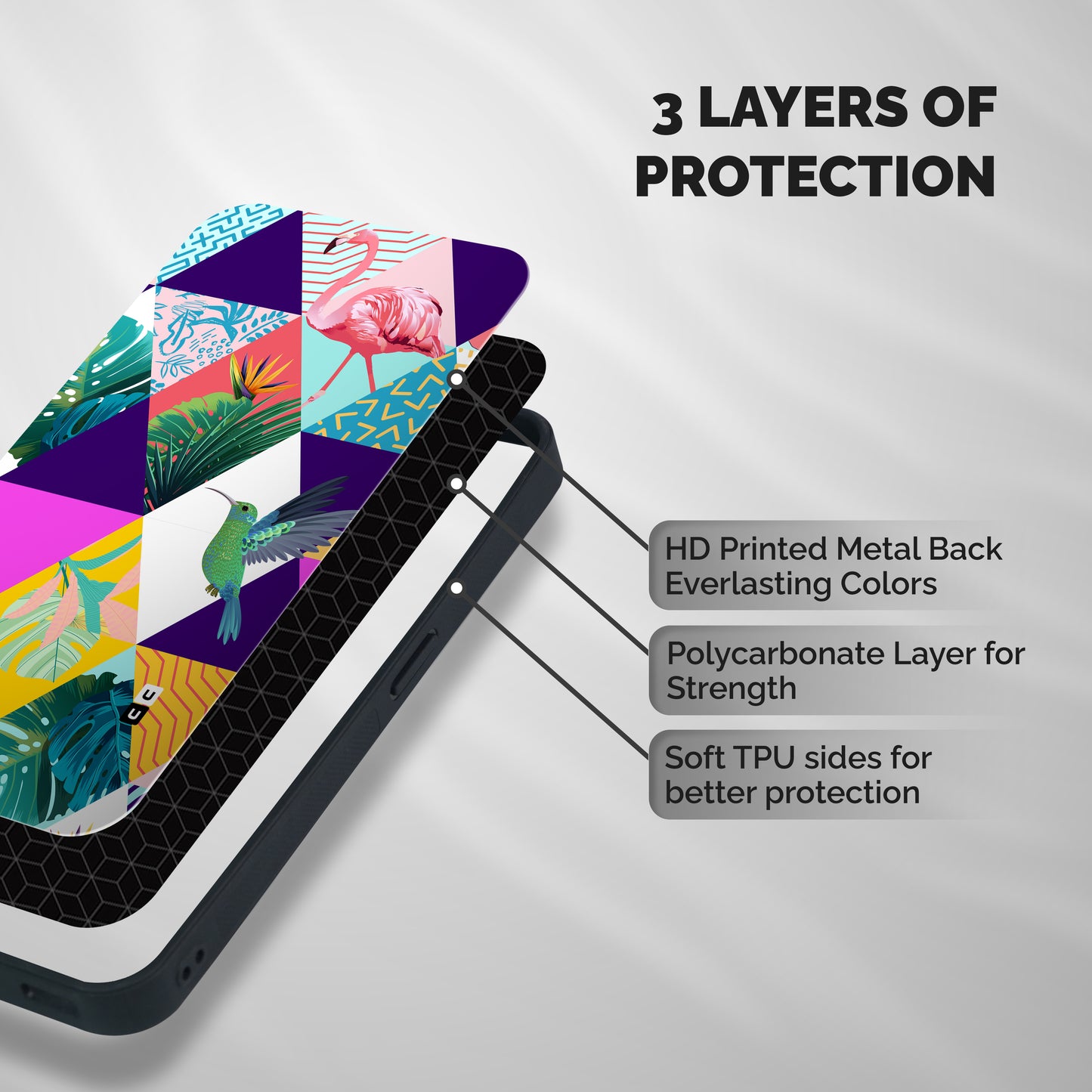 Multicolor Exotic Seamless Pattern Shockproof Hybrid Protection (Metal + TPU) Back Case Cover