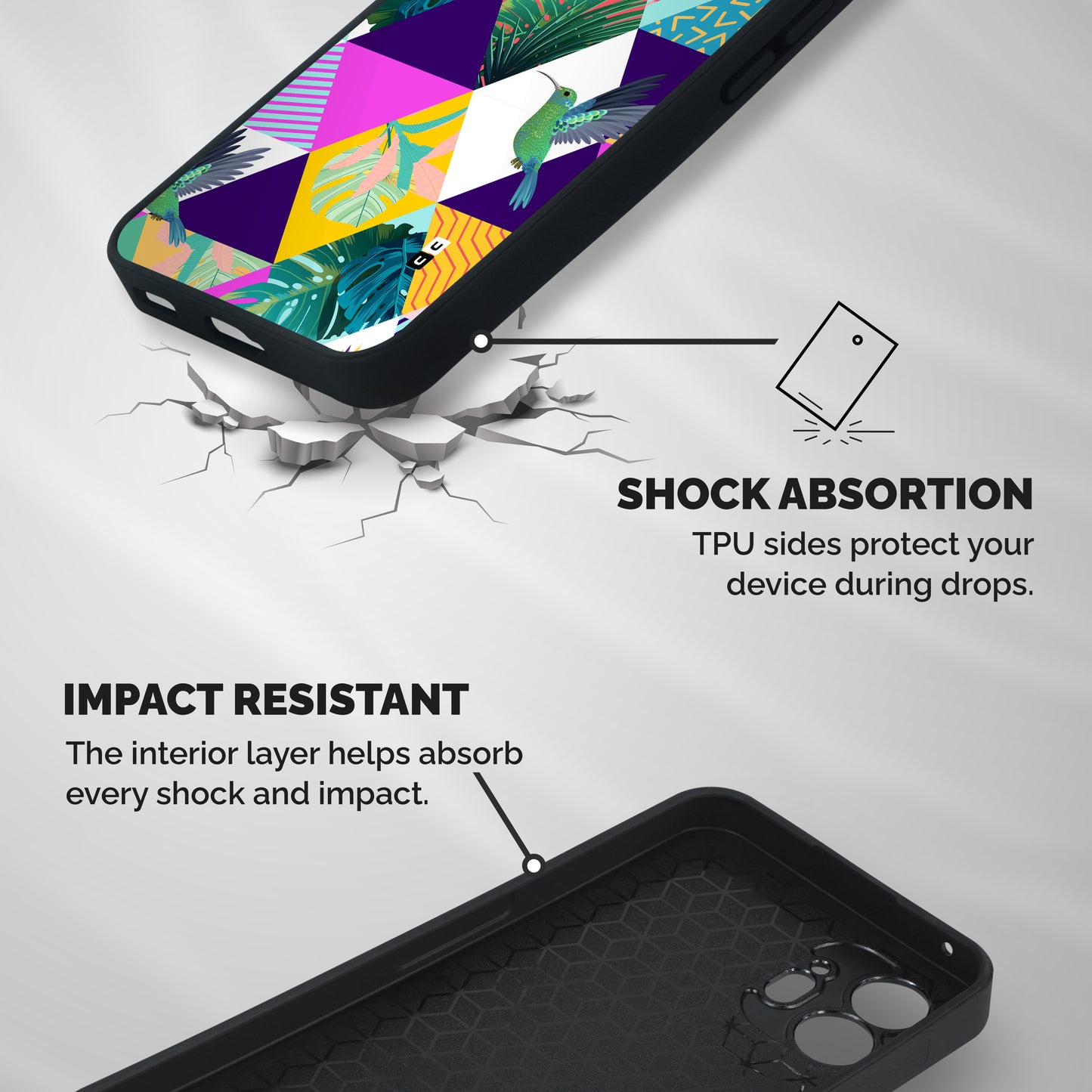 Multicolor Exotic Seamless Pattern Shockproof Hybrid Protection (Metal + TPU) Back Case Cover