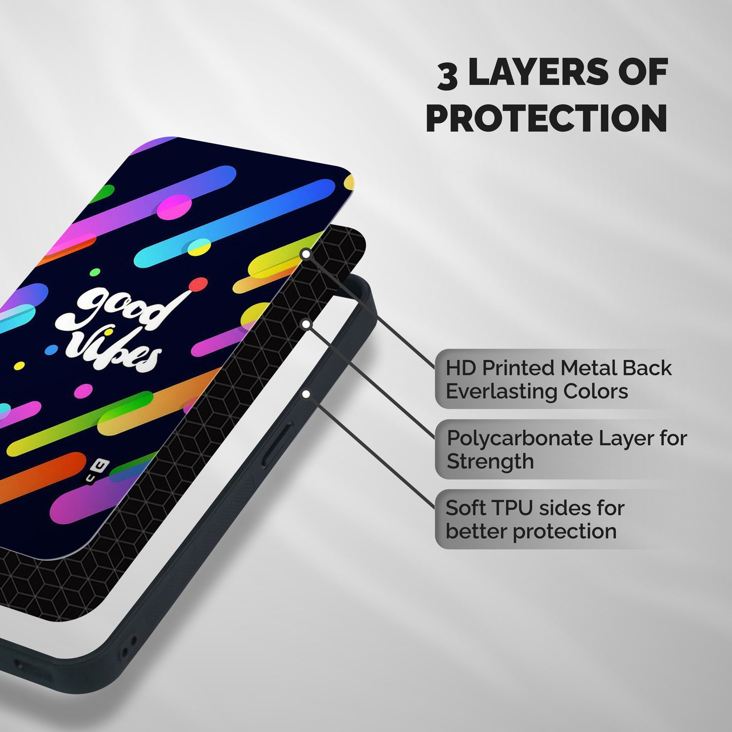 Multicolor Good Vibing Shockproof Hybrid Protection (Metal + TPU) Back Case Cover