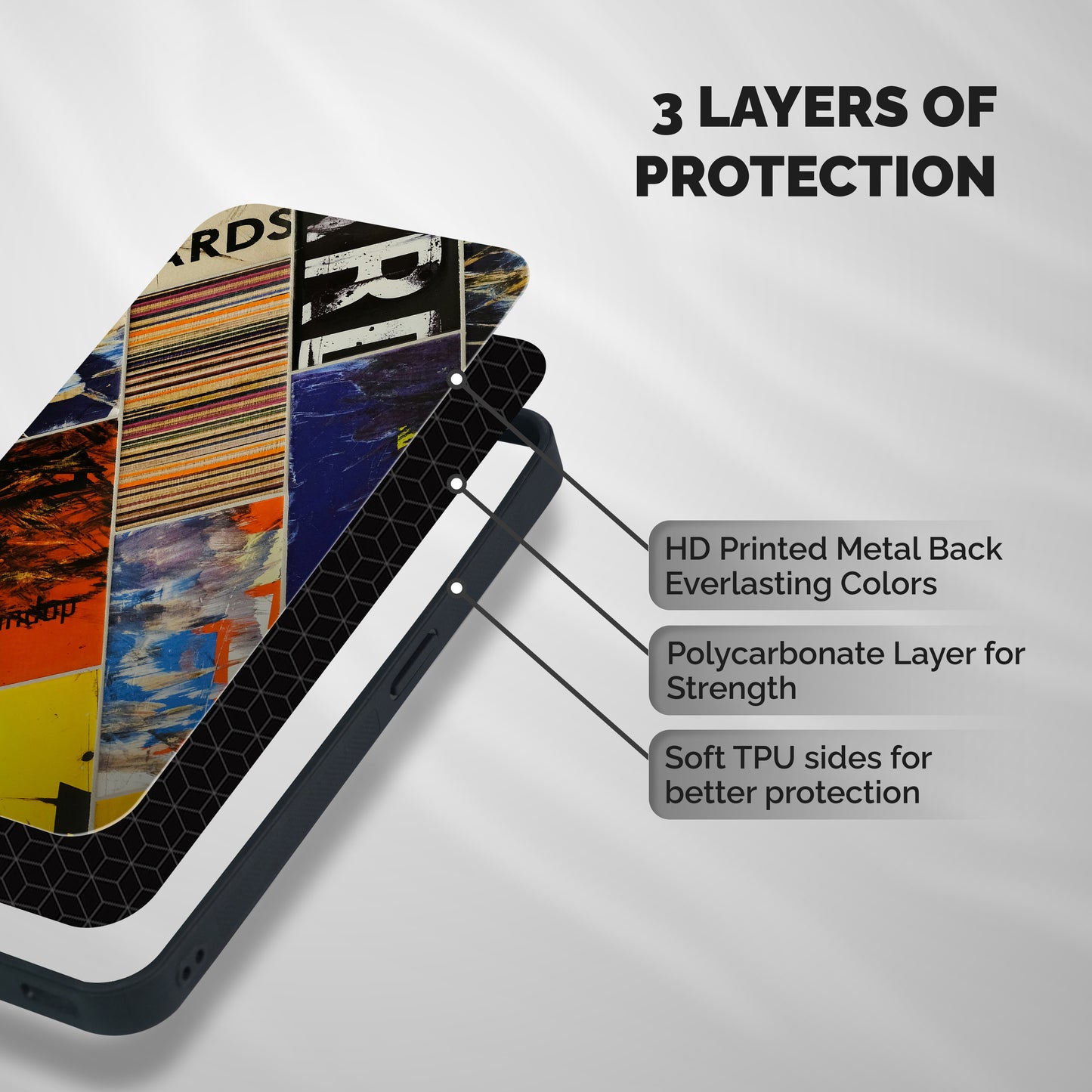 Multiple Textures Shockproof Hybrid Protection (Metal + TPU) Back Case Cover