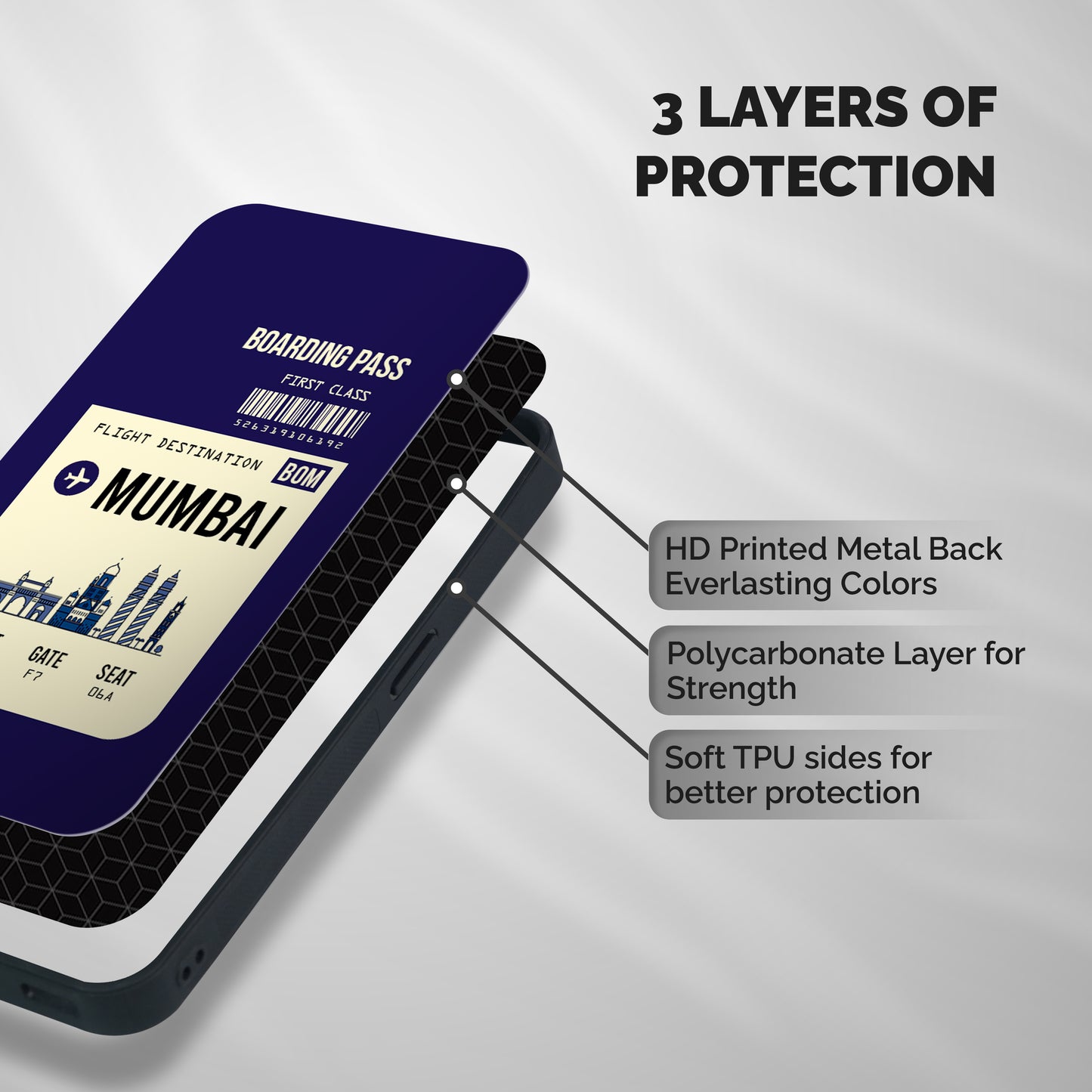 Mumbai Boarding Pass Shockproof Hybrid Protection (Metal + TPU) Back Case Cover