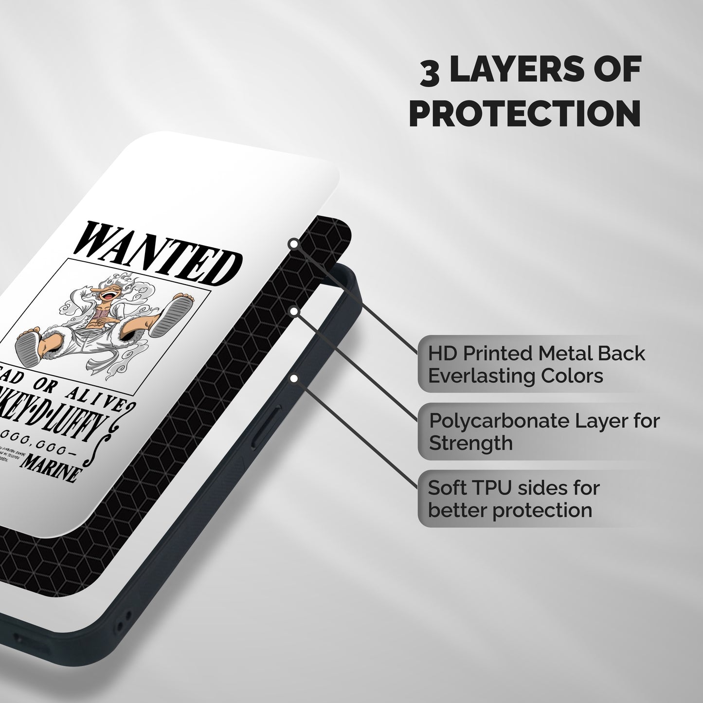 Munkey D Luffy Wanted  Shockproof Hybrid Protection (Metal + TPU) Back Case Cover