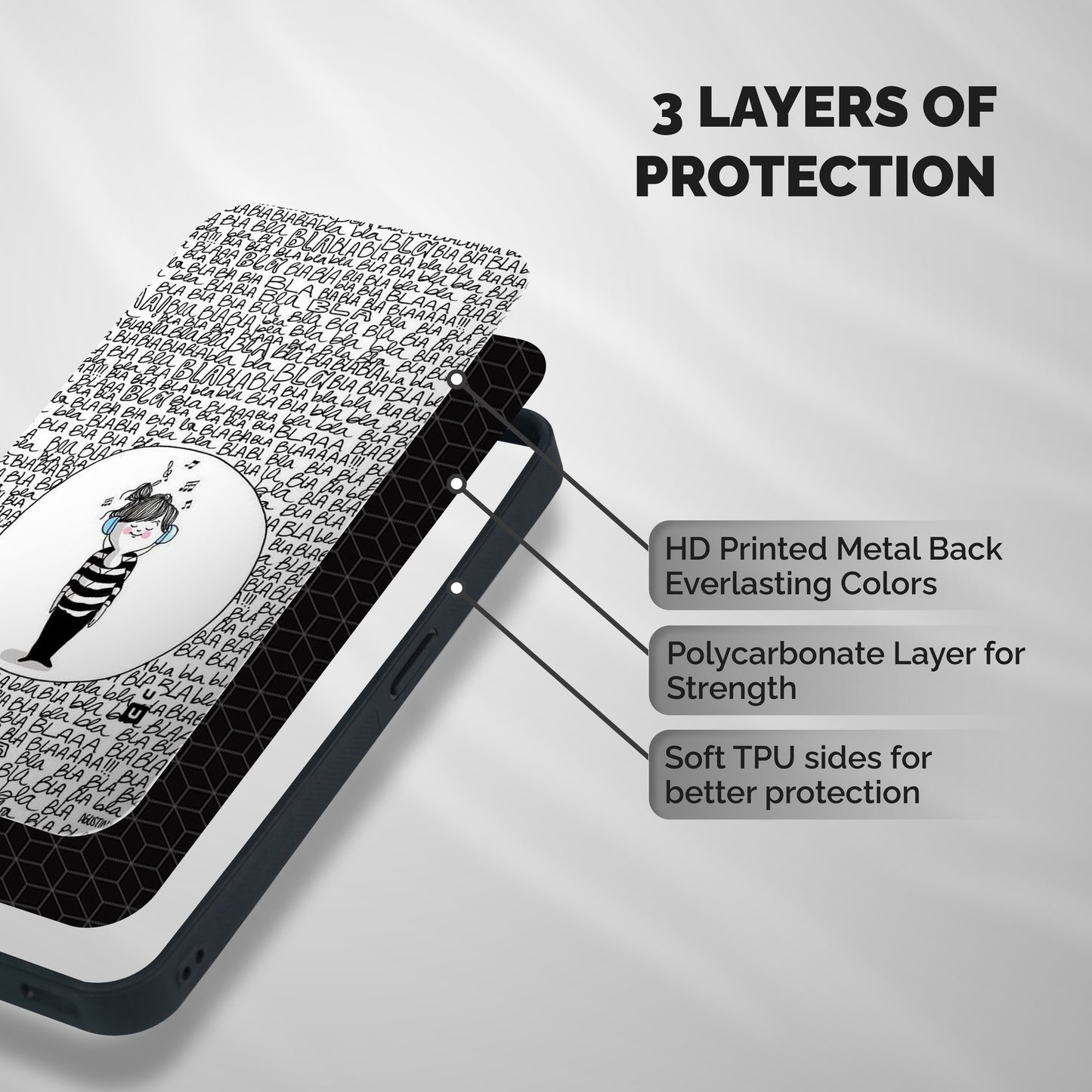 Music And Bla Bla Shockproof Hybrid Protection (Metal + TPU) Back Case Cover