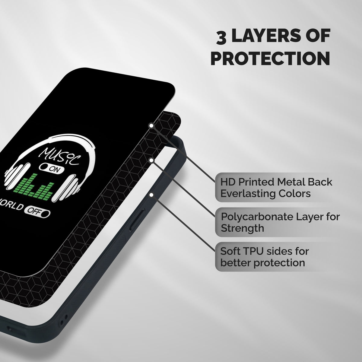 Music On World Off Shockproof Hybrid Protection (Metal + TPU) Back Case Cover