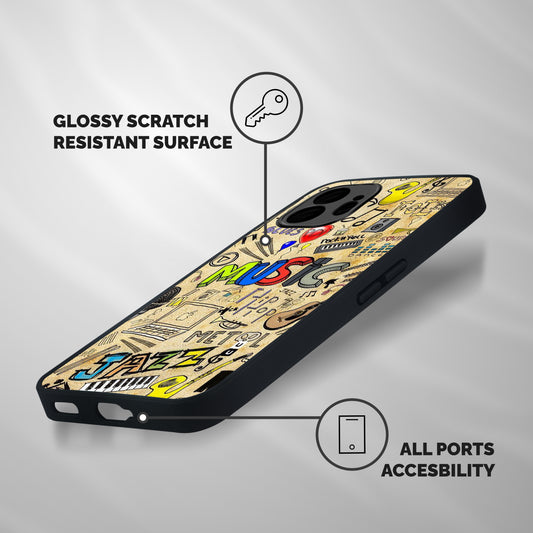 Music Pattern Shockproof Hybrid Protection (Metal + TPU) Back Case Cover