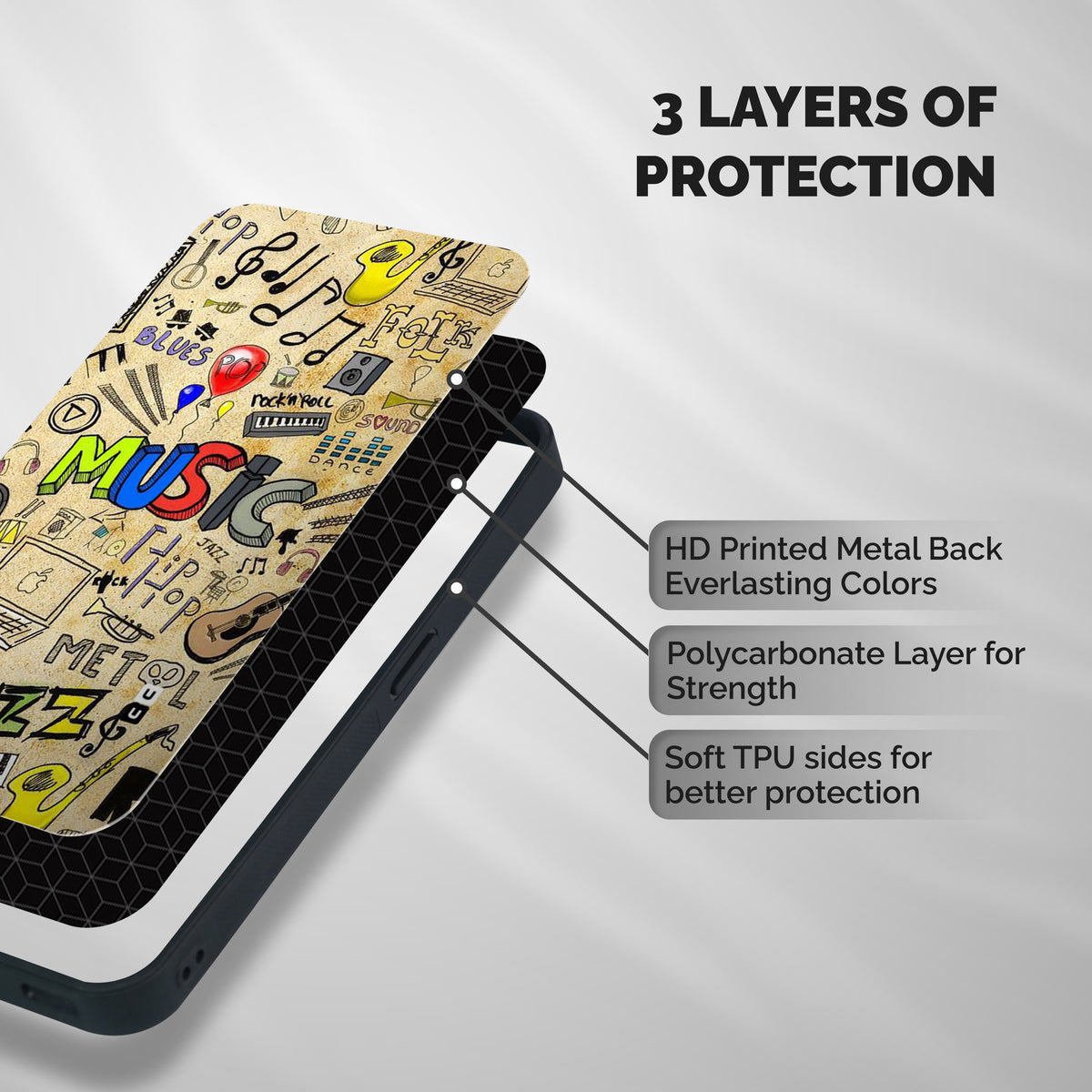 Music Pattern Shockproof Hybrid Protection (Metal + TPU) Back Case Cover