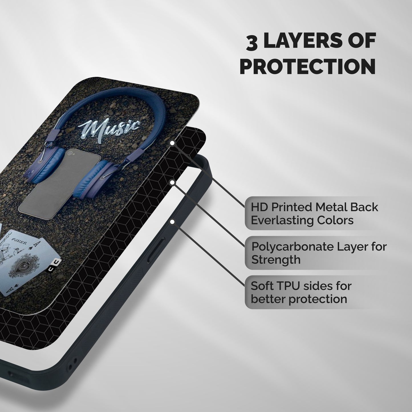 Music Power Cards Shockproof Hybrid Protection (Metal + TPU) Back Case Cover