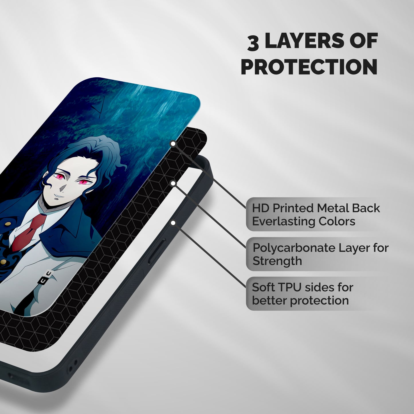 Muzan Kibutsuji Shockproof Hybrid Protection (Metal + TPU) Back Case Cover