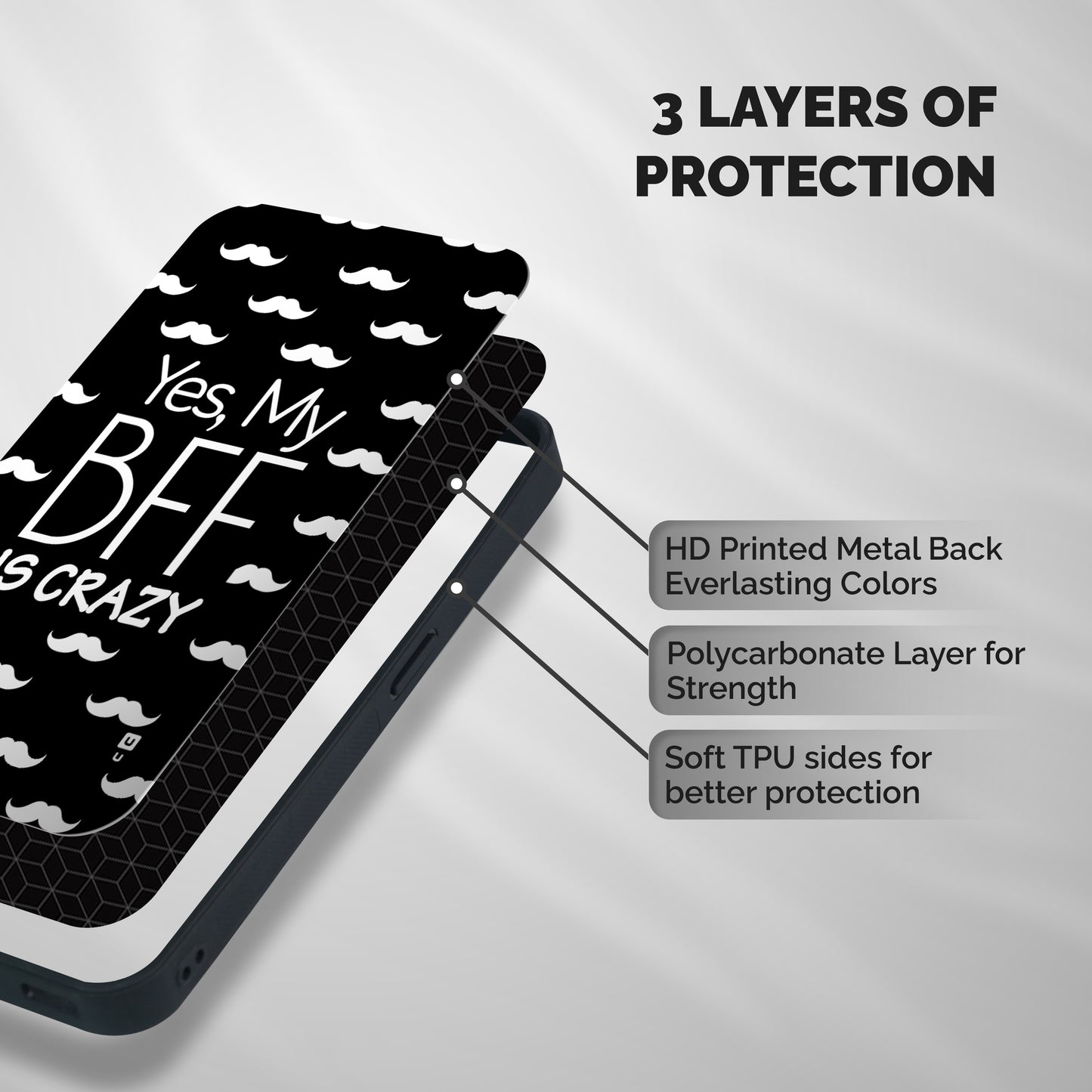 My Bff Is Crazy Shockproof Hybrid Protection (Metal + TPU) Back Case Cover
