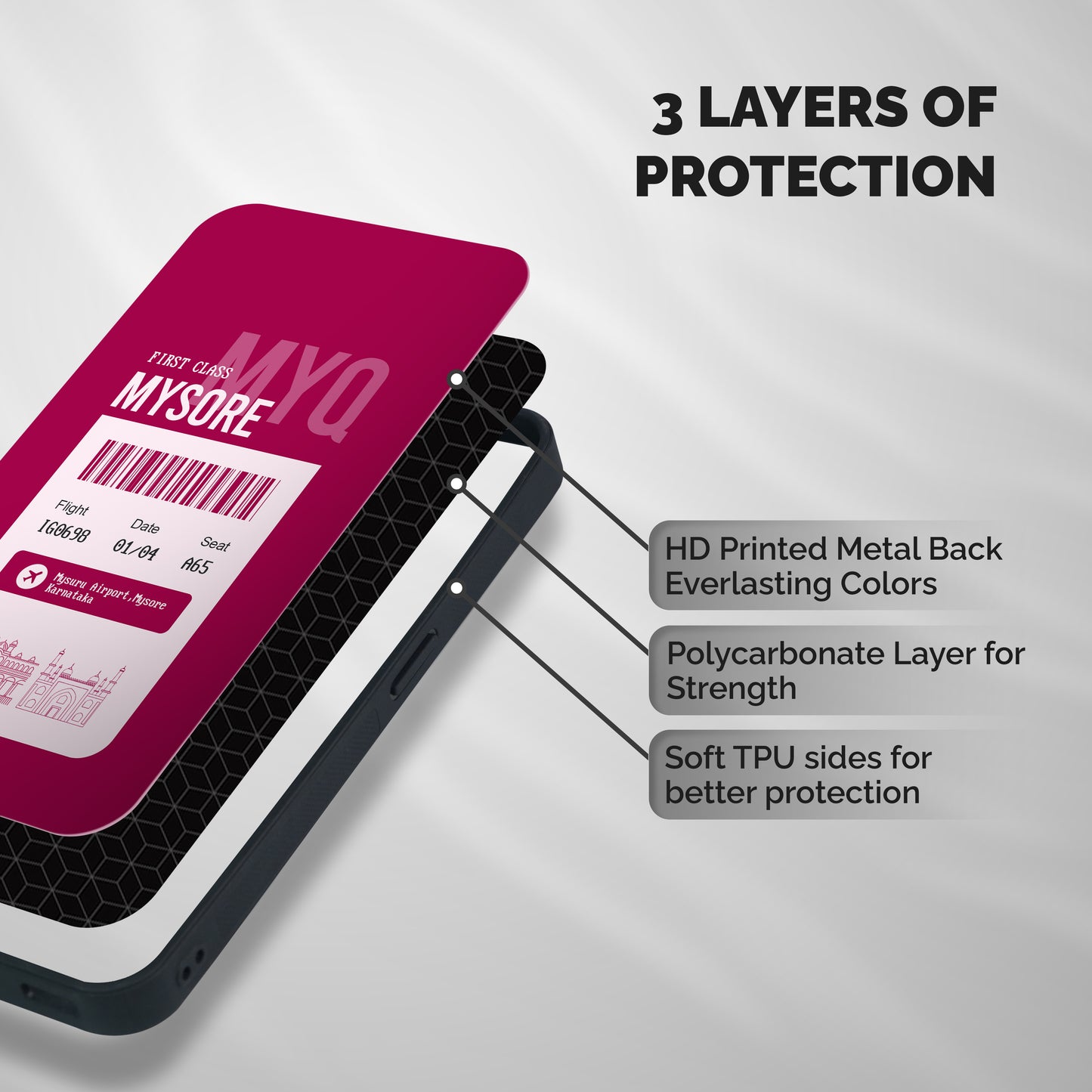 Mysore Boarding Pass Shockproof Hybrid Protection (Metal + TPU) Back Case Cover