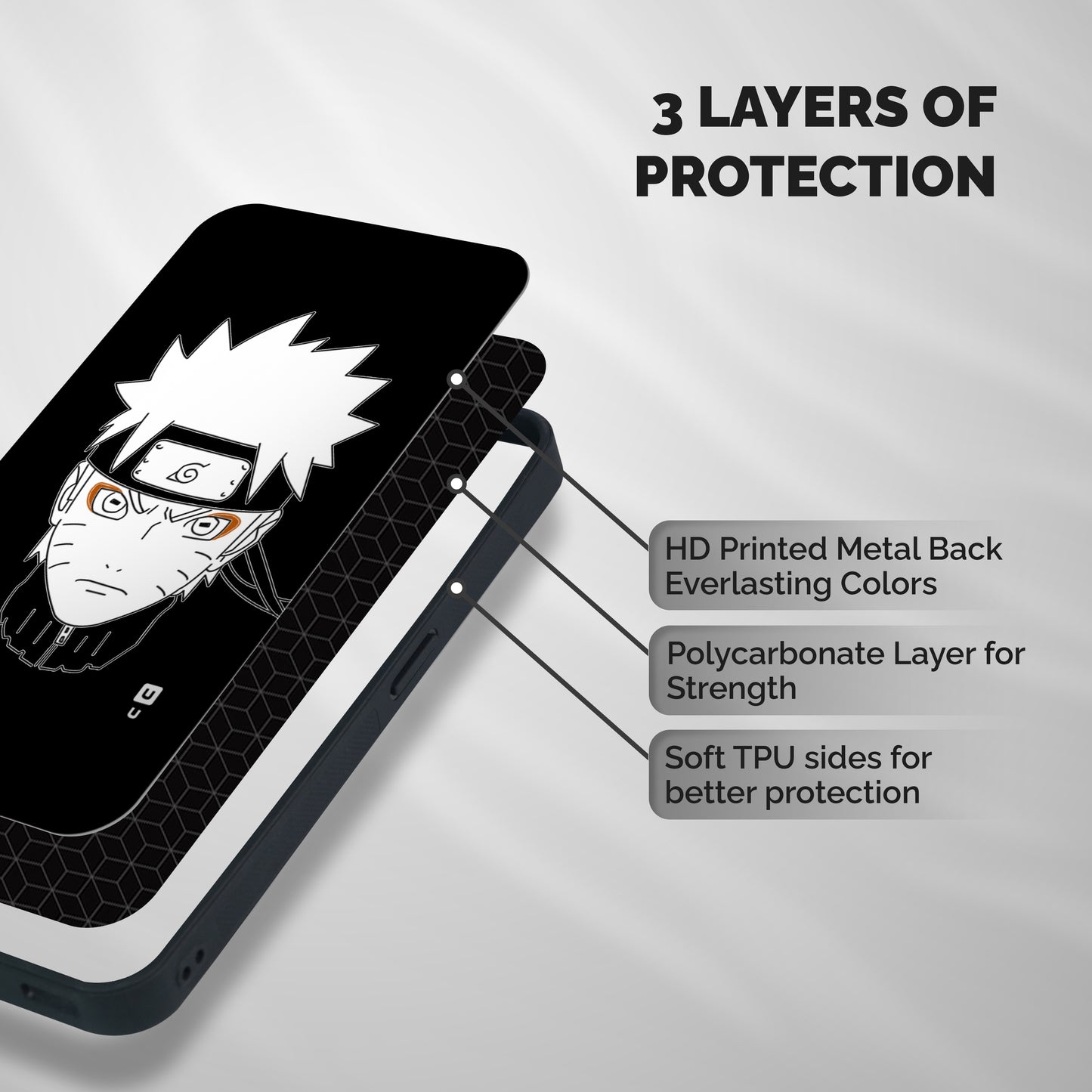 Naruto Black and White Art Shockproof Hybrid Protection (Metal + TPU) Back Case Cover