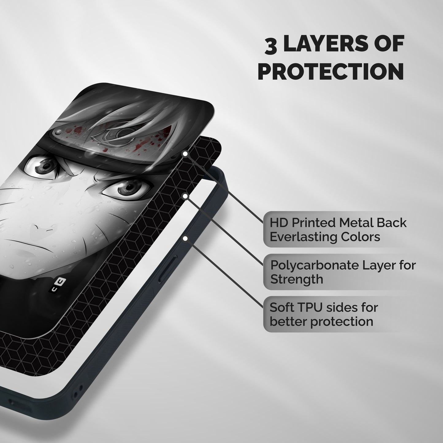Naruto Monochrome Shockproof Hybrid Protection (Metal + TPU) Back Case Cover