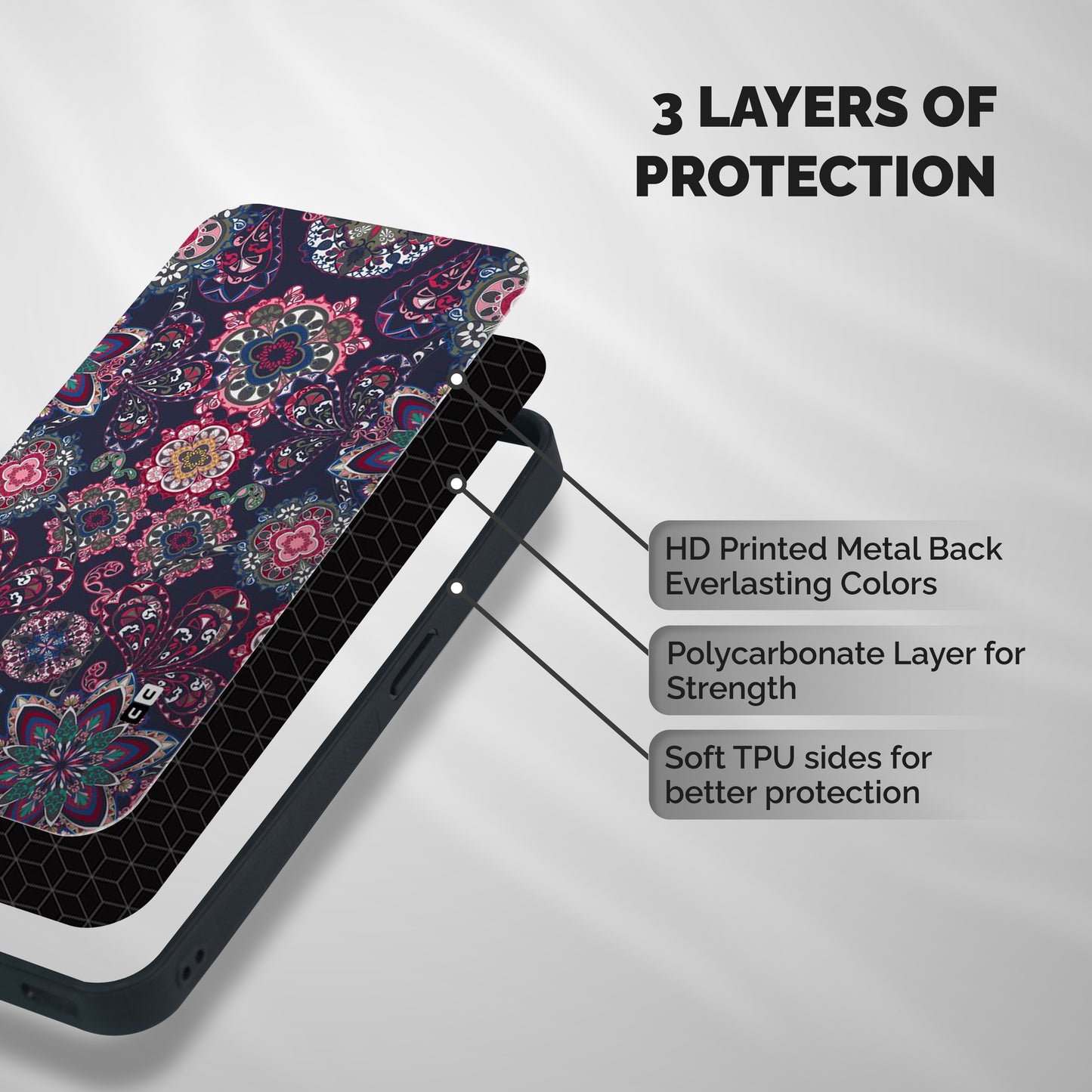 Navy Blue Bloom Pattern Shockproof Hybrid Protection (Metal + TPU) Back Case Cover
